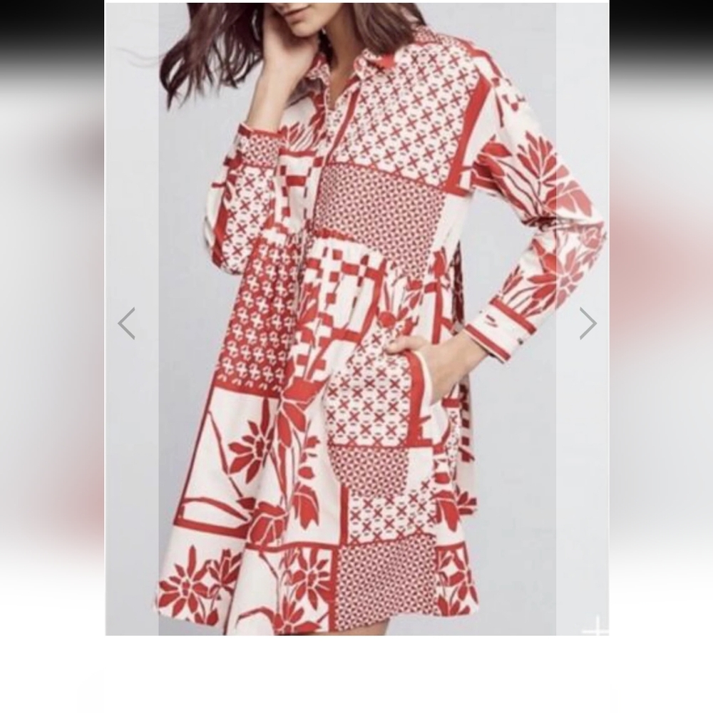 Anthropologie Mauve Printmaker's Shirt Dress Size XL